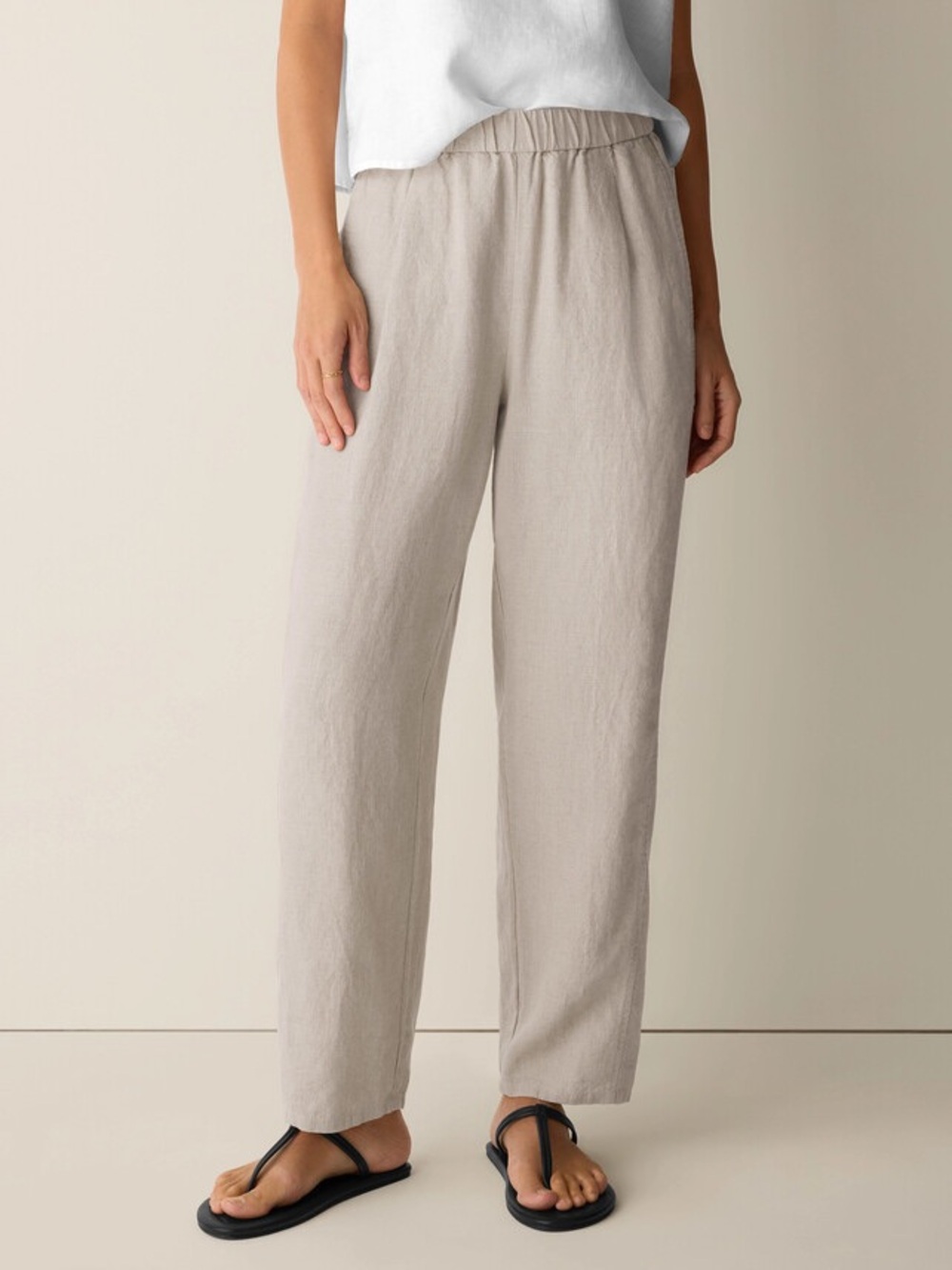 Eileen Fisher Organic Linen Elastic Waist Pants Size Large